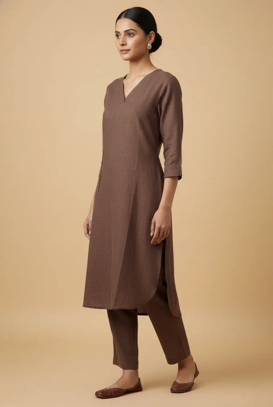 Women’s Solid Brown Pure Cotton Cord Set