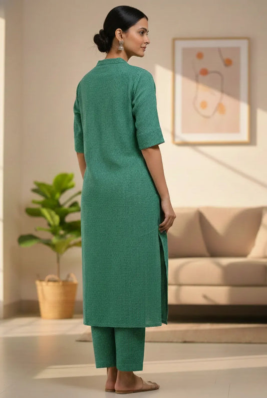 Women’s Pure Katha Cotton Plain Cord Set with Side Pocket