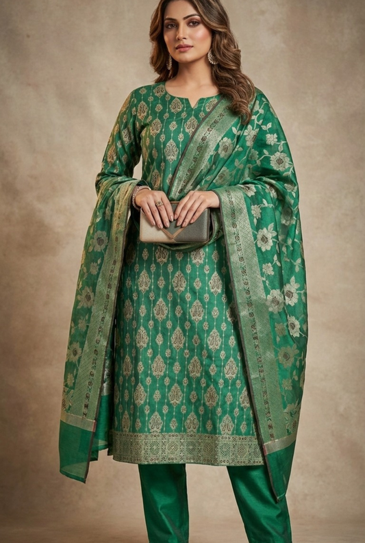 Pure Banarasi Cotton Suit with Thread Work Dupatta – Unstitched