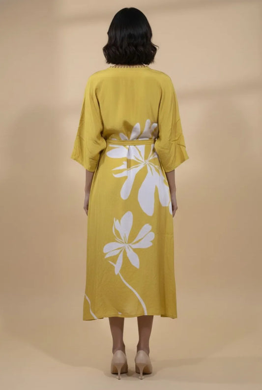 Women’s Mustard Crepe Mid-Length One-Piece Dress