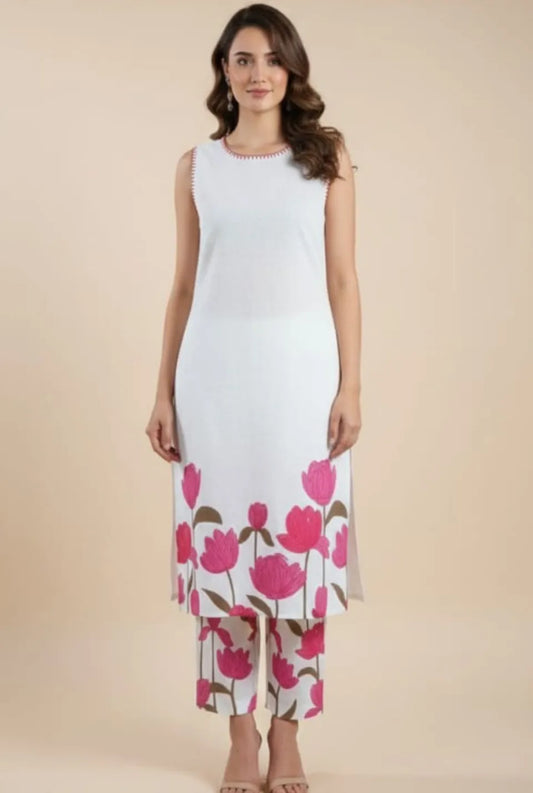 Women’s Pure Cotton Floral Printed Cord Set with Dupatta