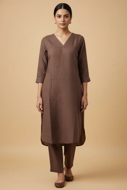 Women’s Solid Brown Pure Cotton Cord Set