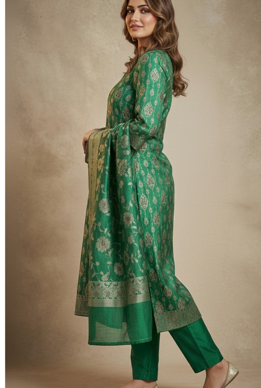 Pure Banarasi Cotton Suit with Thread Work Dupatta – Unstitched