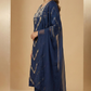 Royal Blue Chinon Party Wear Suit Set with Handwork & Chiffon Dupatta