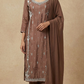 Coffee Chinon Party Wear Suit Set with Handwork & Georgette Dupatta