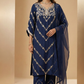 Royal Blue Chinon Party Wear Suit Set with Handwork & Chiffon Dupatta