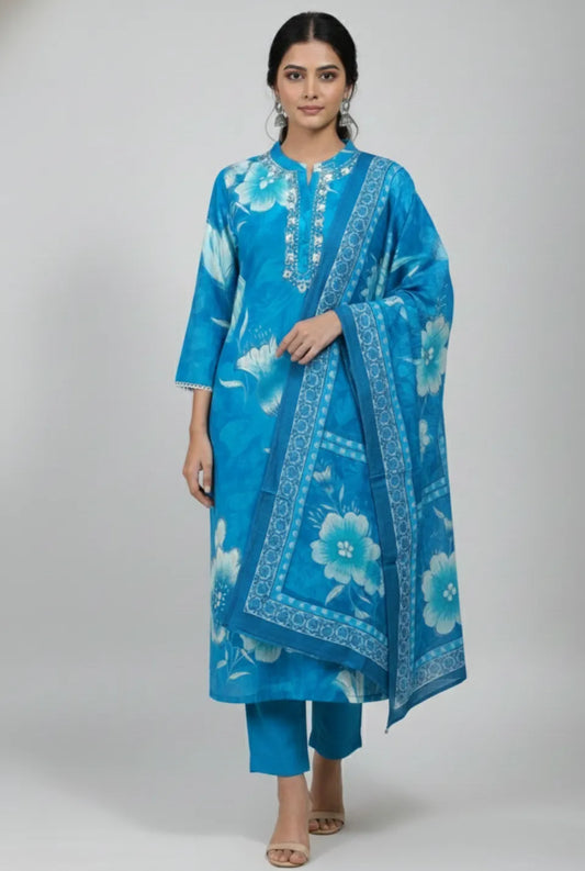Women’s Royal Blue Modal Cotton Readymade Kurta