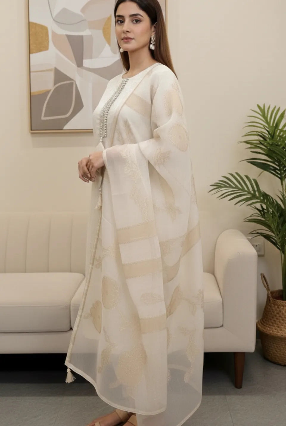 Women’s Golden Tissue Designer Party Wear Readymade Set