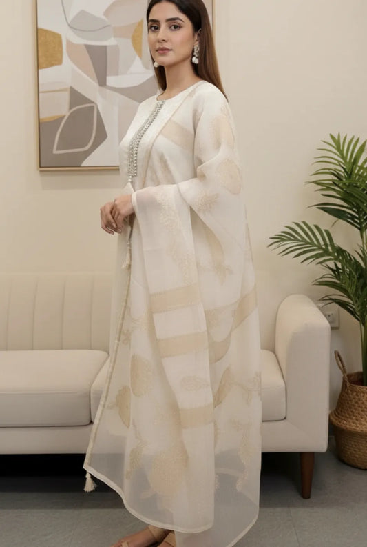 Women’s Golden Tissue Designer Party Wear Readymade Set