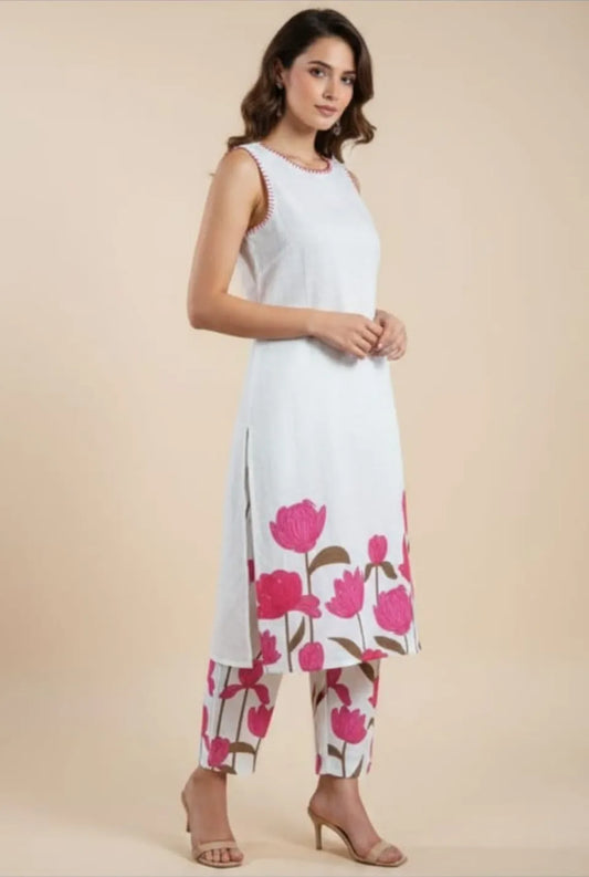 Women’s Pure Cotton Floral Printed Cord Set with Dupatta